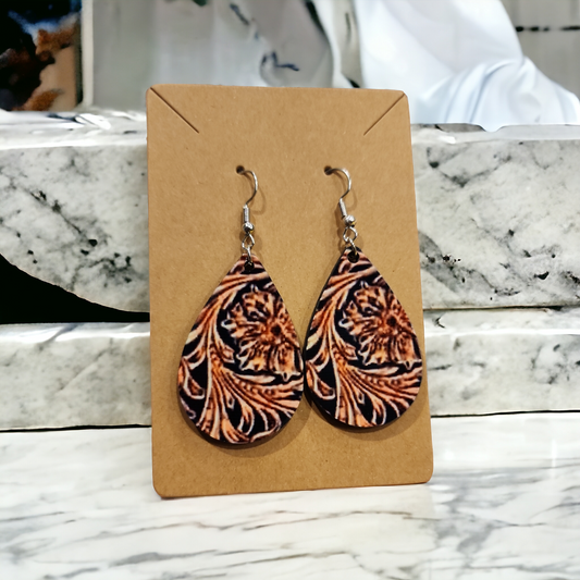 Woodgrain flower earrings