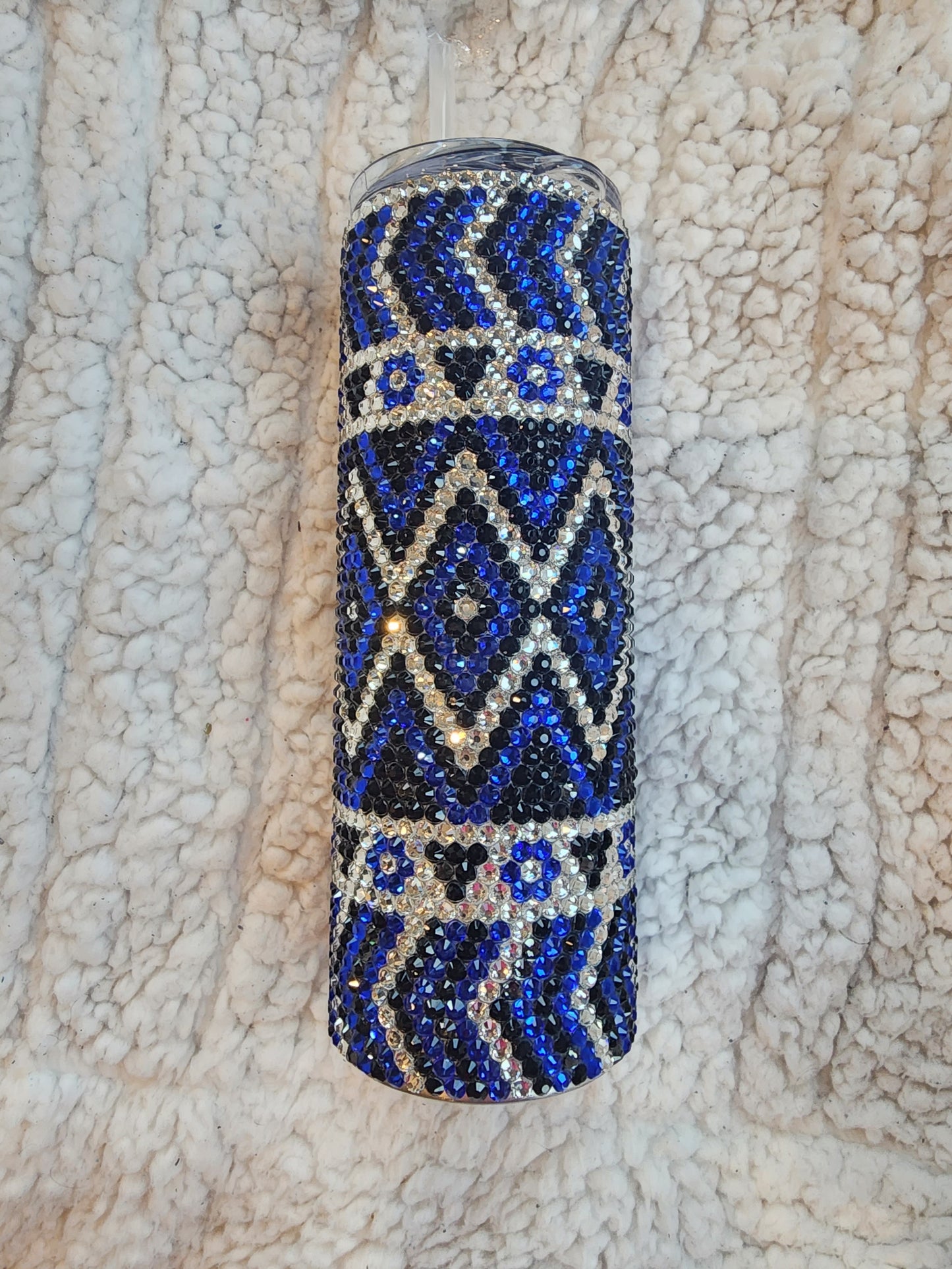 Rhinestone Blue Aztec style tumbler