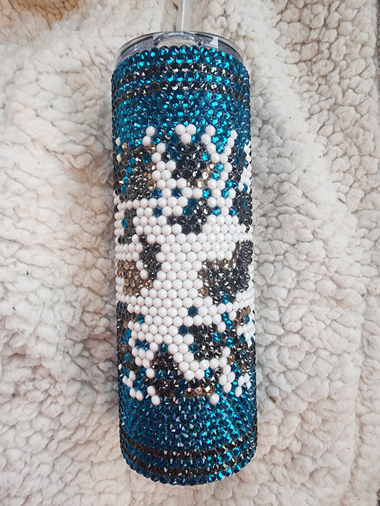 Turquoise and cow print Rhinestone Tumbler