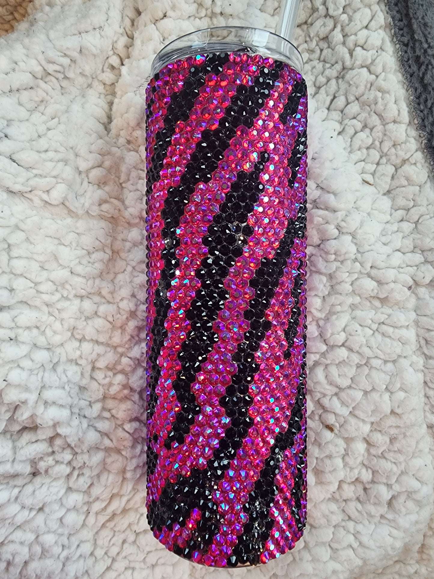 Rhinestone Pink and Black zebra striped