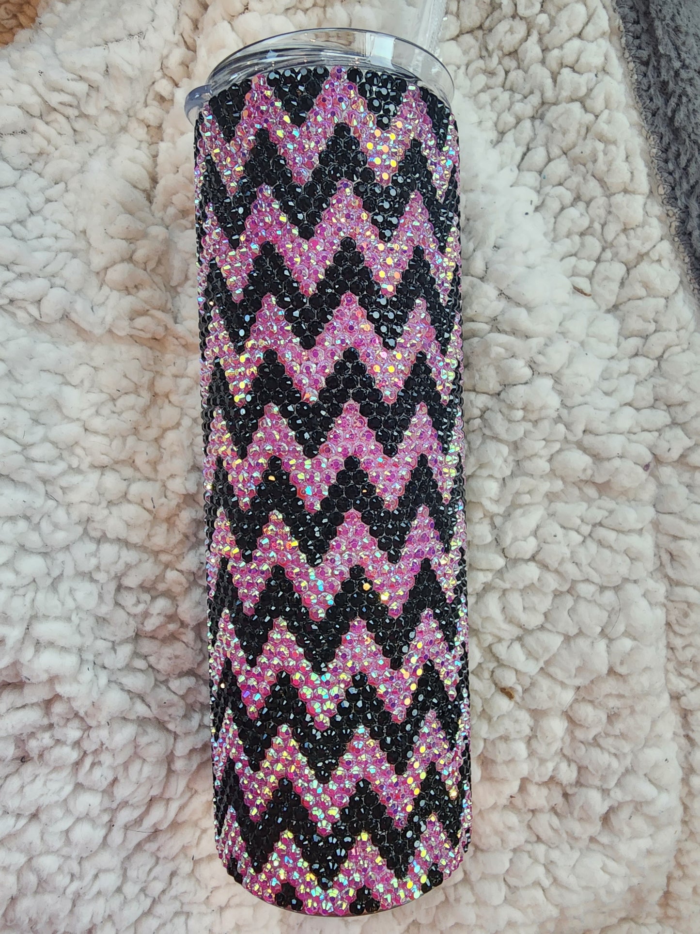 Rhinestone Pink and Black zigzag